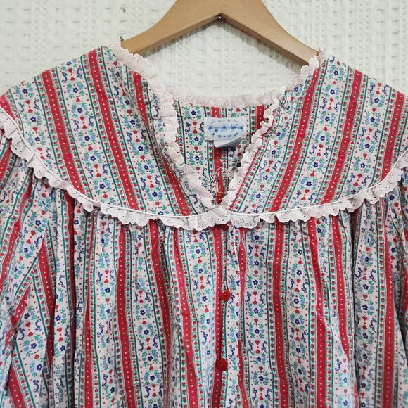 Vintage Grannycore Cottagecore Lace Collar Striped Nightgown Large - Picture 12 of 13
